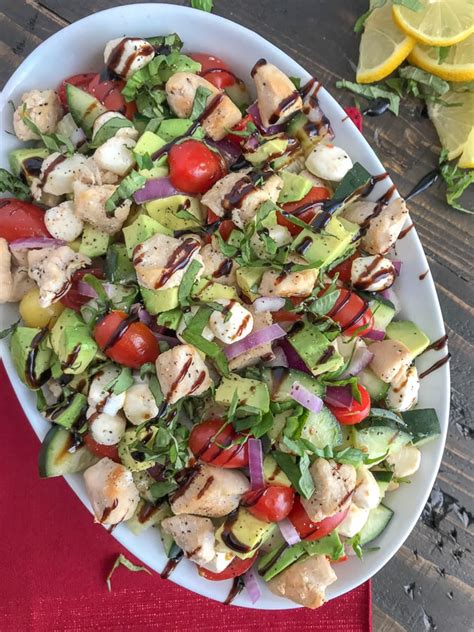 Sometimes i just crave a great salad and this is one of my favorites. Chicken Avocado and Cucumber Caprese Salad - No Cook!