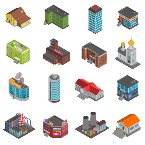 City Buildings Isometric Icons Set 476968 Vector Art At Vecteezy