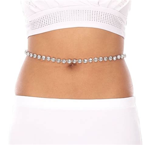Clear Rhinestone Belly Chain Belt In Silver At Belly