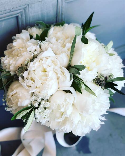 White Peony Bouquet With Olive Leaf White Peony Bouquet Wedding White