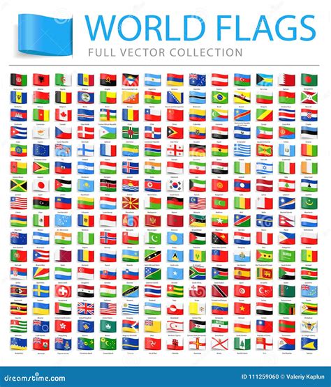 Set Of World Flags Isolated On White Vector Illustration