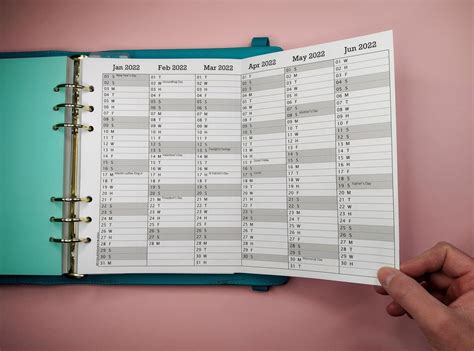 Foldout Inserts Month At A Glance A5 For Ring Planner Calendars