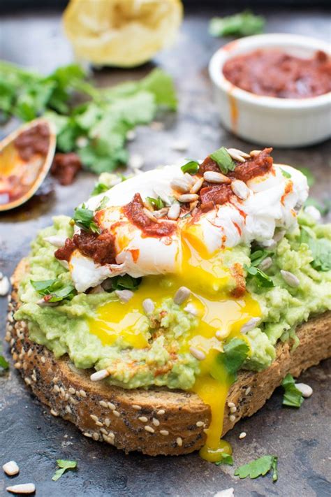 Smashed Avocado Toast With Poached Egg And Harissa Vegetarian