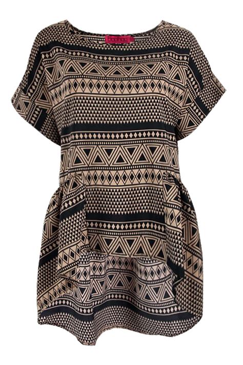 Elsa Aztec Print Oversized Dip Back Peplum Top Aztec Print Top Aztec