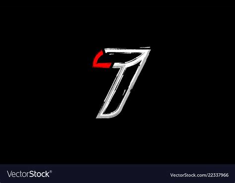 Grunge White Red Black Number 7 Logo Design Vector Image
