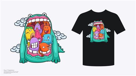 T Shirt Design Cute Monster Cartoon Character 6207413 Vector Art At