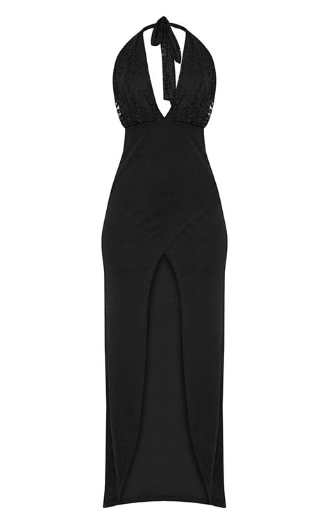 Black Halterneck Lace Detail Maxi Dress Dresses Prettylittlething Usa