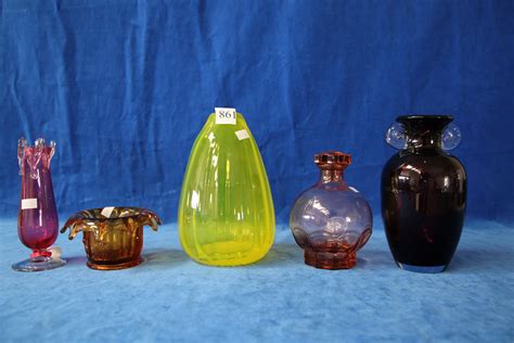 lot 5 art glass vases items