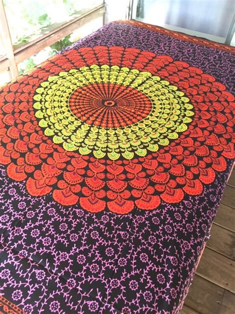 items similar to boho hippie tapestry fabric colorful starburst pattern basic black on etsy