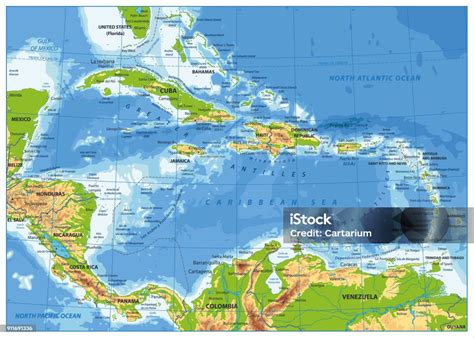 Vetores De O Mapa Físico Do Caribe E Mais Imagens De Caribe Caribe