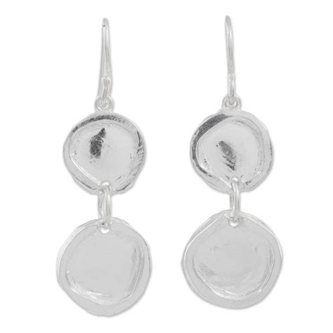 Fine Silver Modern Circle Dangle Earrings From Guatemala Creative