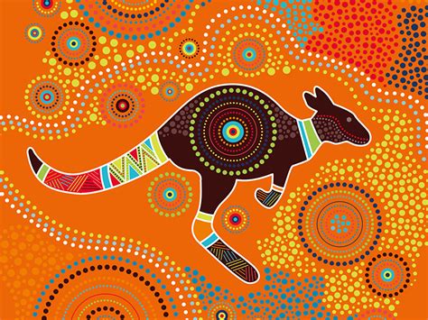 Aboriginal Art Vector Painting With Kangaroo Kangaroo