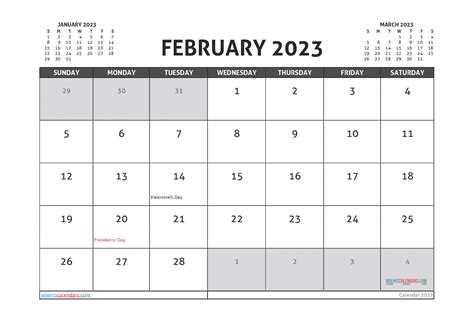 Free Calendar February 2023 With Holidays Pdf And Image