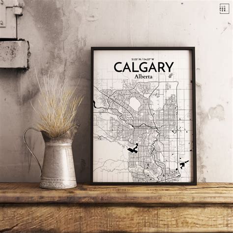 Calgary City Map Graphic Art Print Poster In Ink