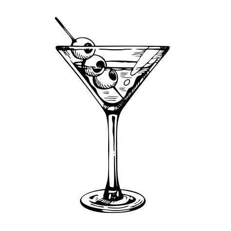 Martini Glass With Olives Hand Drawn Alcohol Cocktail Vector Sketch