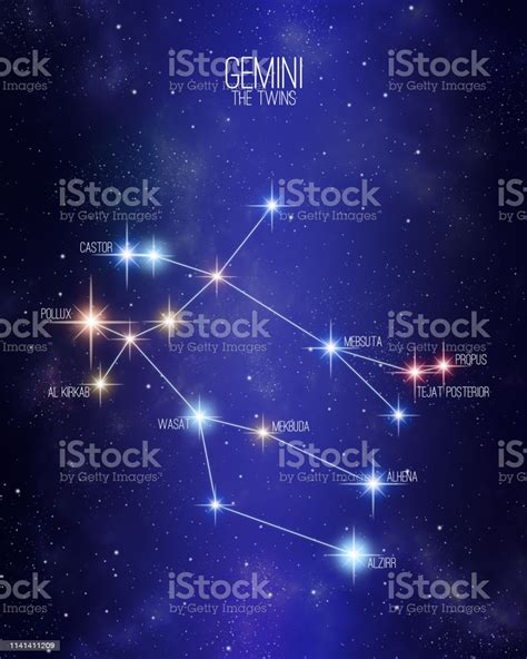 Gemini The Twins Zodiac Constellation Map Stock Illustration Download