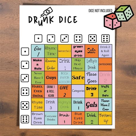 Drunk Dice Drinking Game Great For Pre Games Parties Bachelorette Parties Available As A Digital