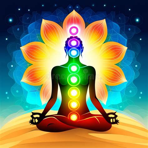 Human Energy Body Aura Chakra In Meditation Meditating Human In Lotus Pose Yoga Illustration
