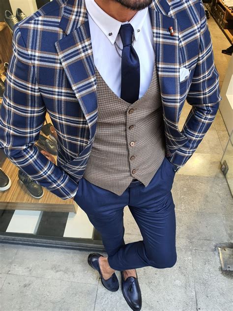 Buy Indigo Slim Fit Plaid Check Suit By With Free Shipping Slim Fit Suit Men