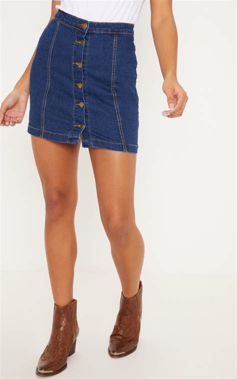 Cammie Blue Denim Mini Skirt Mini Skirts Prettylittlething Usa