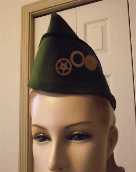 Steampunk Military Hat With Gears Steam Punk Hat Army Green Vintage