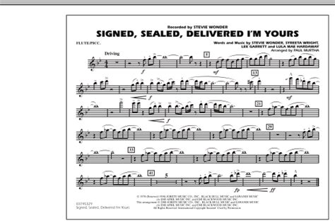 Signed Sealed Delivered Im Yours Flutepiccolo Sheet Music Paul
