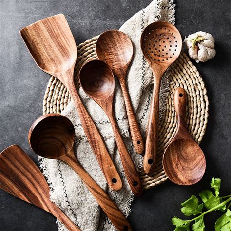 Natural Classic 7 pcs Teak Wooden Kitchen Utensil Set | Etsy in 2020
