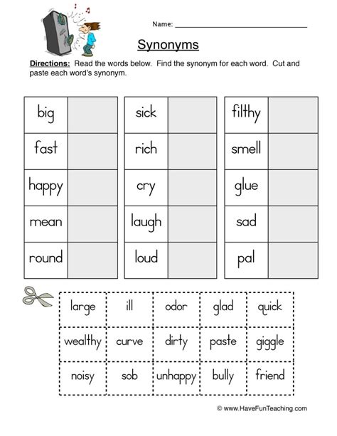 Synonym matching worksheets