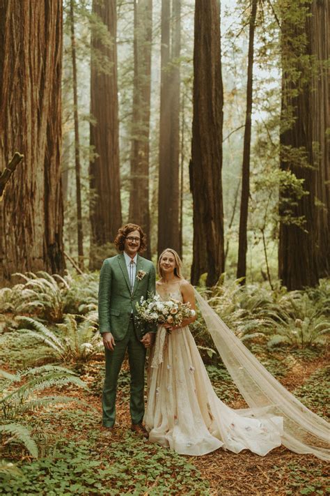 A One Of A Kind Floral Wedding Dress For This Redwoods Elopement Green Wedding Shoes