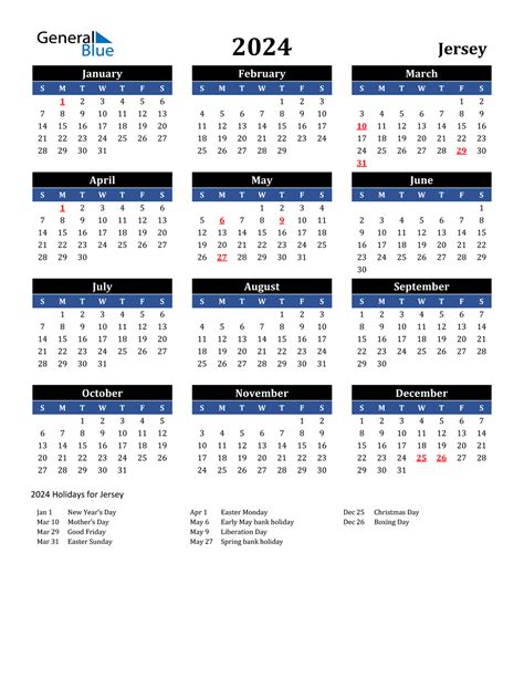 2024 Jersey Calendar With Holidays