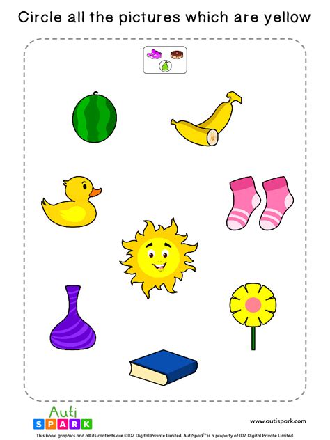Circle The Yellow Coloured Objects 10 Free Sorting Worksheet Autispark