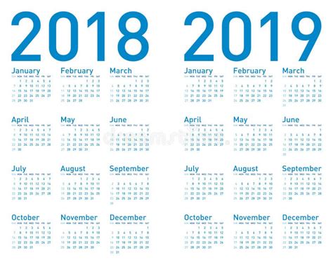 Enkel Blå Kalender För år 20182019 2020 2021 Och 2022 Vektor