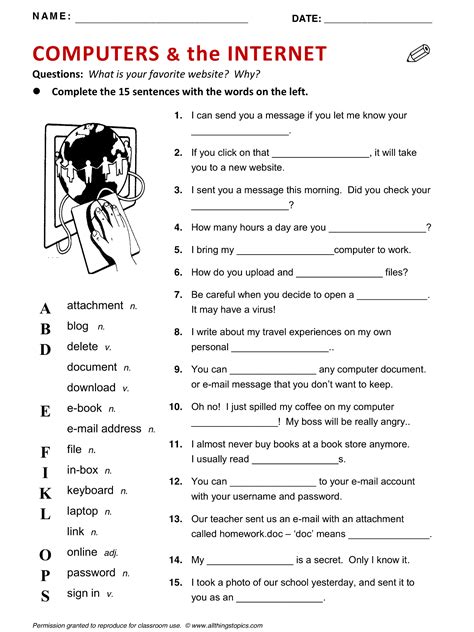 Computer Worksheet With Answers