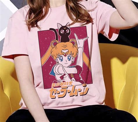 Sailor Moon And Luna Aesthetic Anime Shirt Harajuku Kawaii Etsy