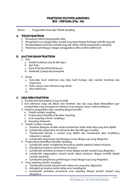 (PDF) MODUL IV PRAKTIKUM TEKNIK SAMPLING | bagus restu - Academia.edu