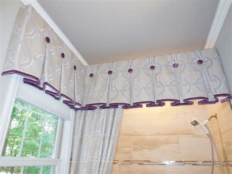 Box Pleated Valances Over A Shower And Window Corner Window Treatments