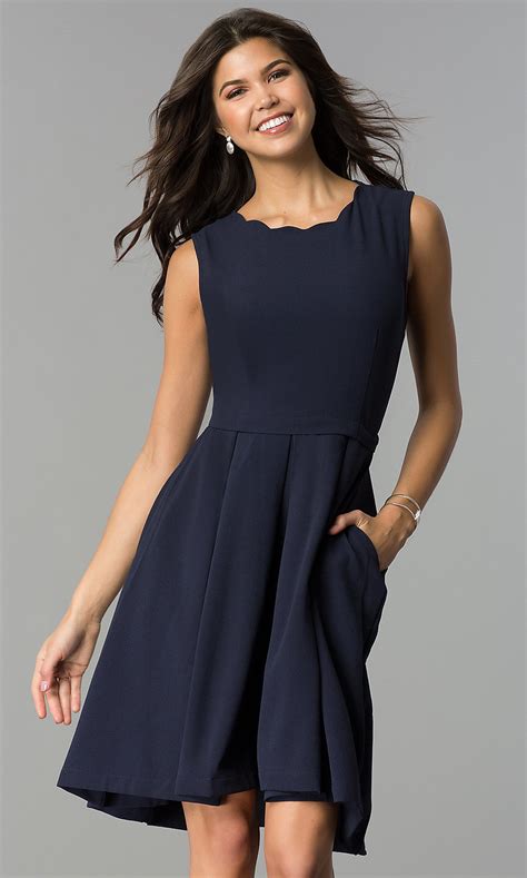 Pocketed Navy Blue Wedding Guest Party Dress Promgirl