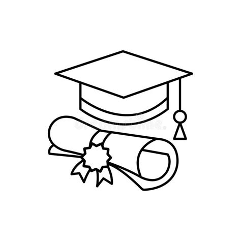 Graduation Cap Line Icon Vector Symbol In Trendy Flat Style On White