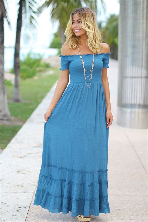 Blue Off Shoulder Maxi Dress | Pretty Dresses | Maxi Dress - Saved by ...