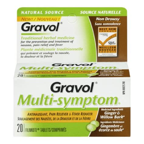 Gravol Multi Symptom Ginger And Willow Bark 20 Drugsmart Pharmacy
