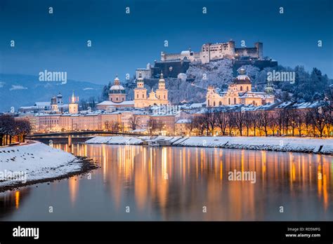 Classic View Of The Historic City Of Salzburg With Famous Festung