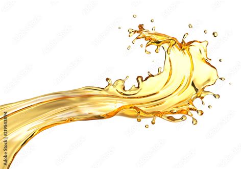 Olive Or Engine Oil Splash Golden Cosmetic Liquid Isolated On White