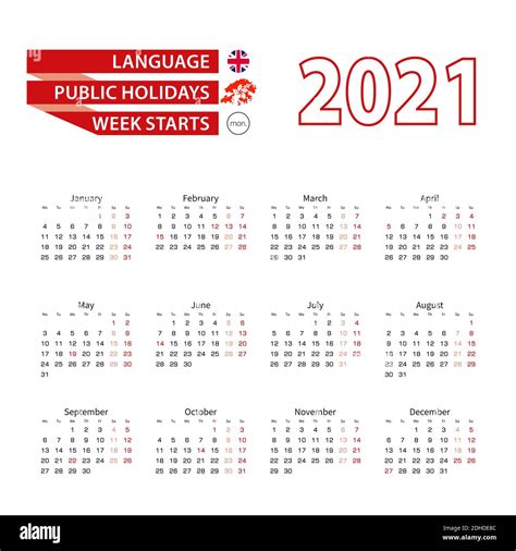 Calendar 2021 In English Language With Public Holidays The Country Of