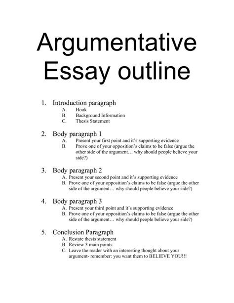 Argumentative Essay Outline Argumentative Essay Outline