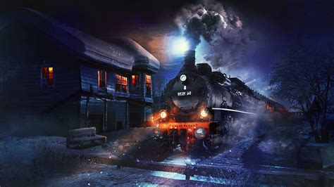 Fantasy Art Artwork Digital Art Steam Locomotive Train House