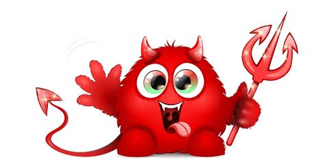 Cute Fluffy Funny Cartoon Red Smiling Devil Monster With Horns Tail