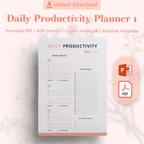 Daily Productivity Planner Template Kdp Interiors Editable Printable