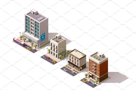 Vector isometric buildings set ~ Illustrations ~ Creative Market
