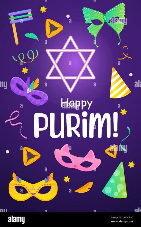 Happy Purim Poster For Party Banner Jewish Holiday Religious