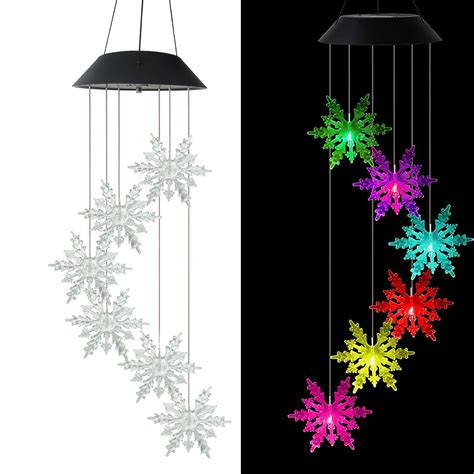 Solar Wind Chime Light Led Solar Snowflake Wind Chime With Colorful